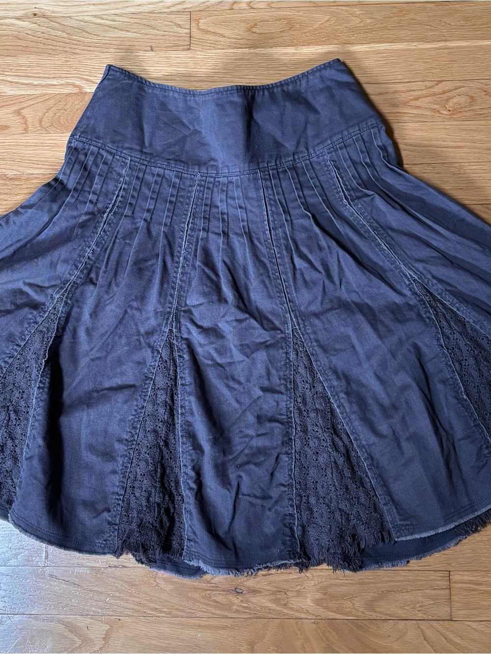 Phase Eight Gored Panel Midi Skirt with Lace Inserts – Dusty Purple Gray
